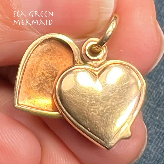 14k Yellow Gold Heart Sliding Locket Pendant. Reversible