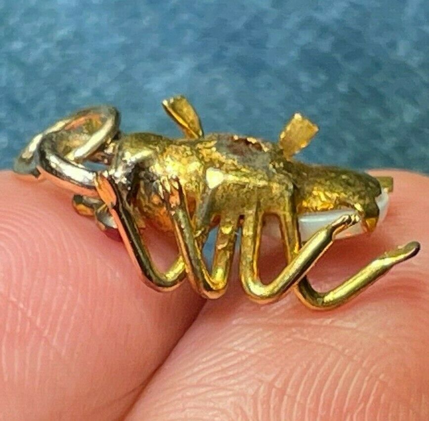 14k Yellow Gold Insect Bug Critter w Ruby & Pinfire Opal Pendant **TINY!* 21_117