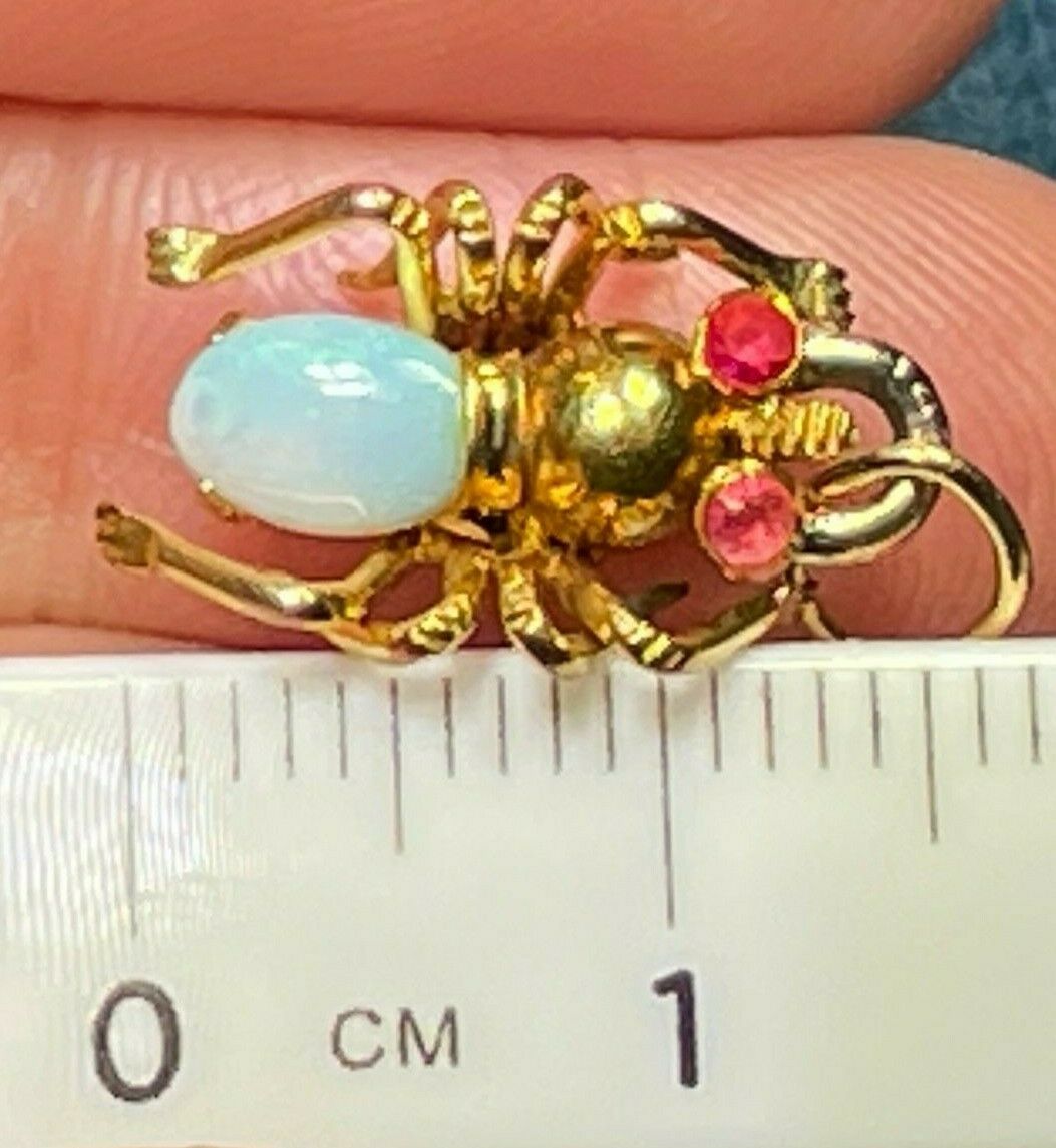14k Yellow Gold Insect Bug Critter w Ruby & Pinfire Opal Pendant **TINY!* 21_117