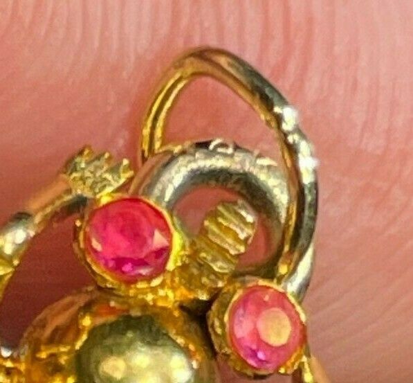14k Yellow Gold Insect Bug Critter w Ruby & Pinfire Opal Pendant **TINY!* 21_117