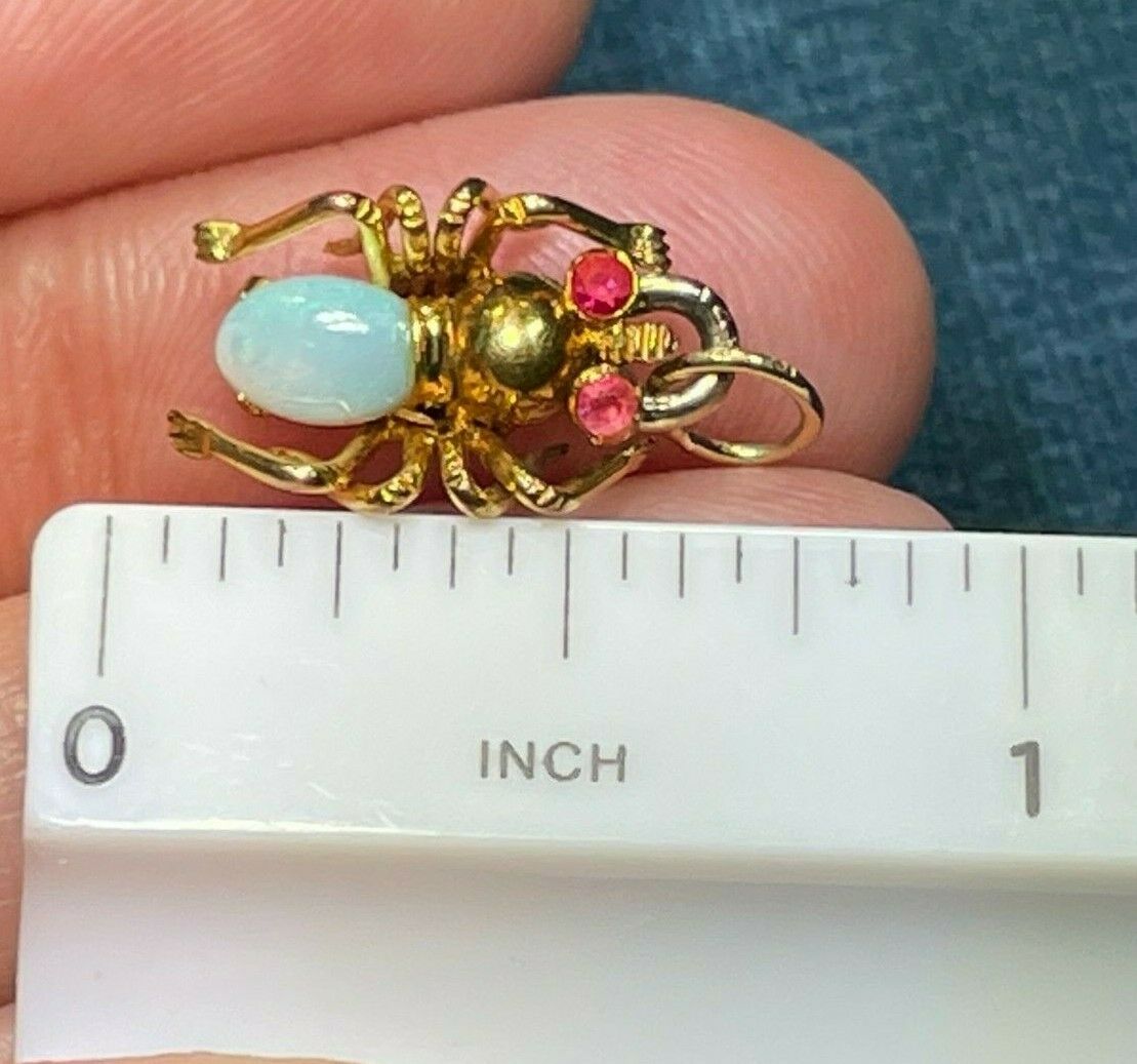 14k Yellow Gold Insect Bug Critter w Ruby & Pinfire Opal Pendant **TINY!* 21_117