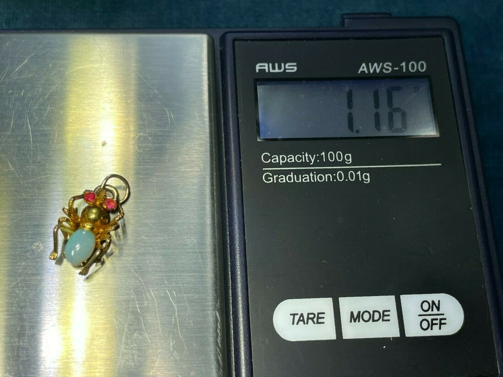 14k Yellow Gold Insect Bug Critter w Ruby & Pinfire Opal Pendant **TINY!* 21_117