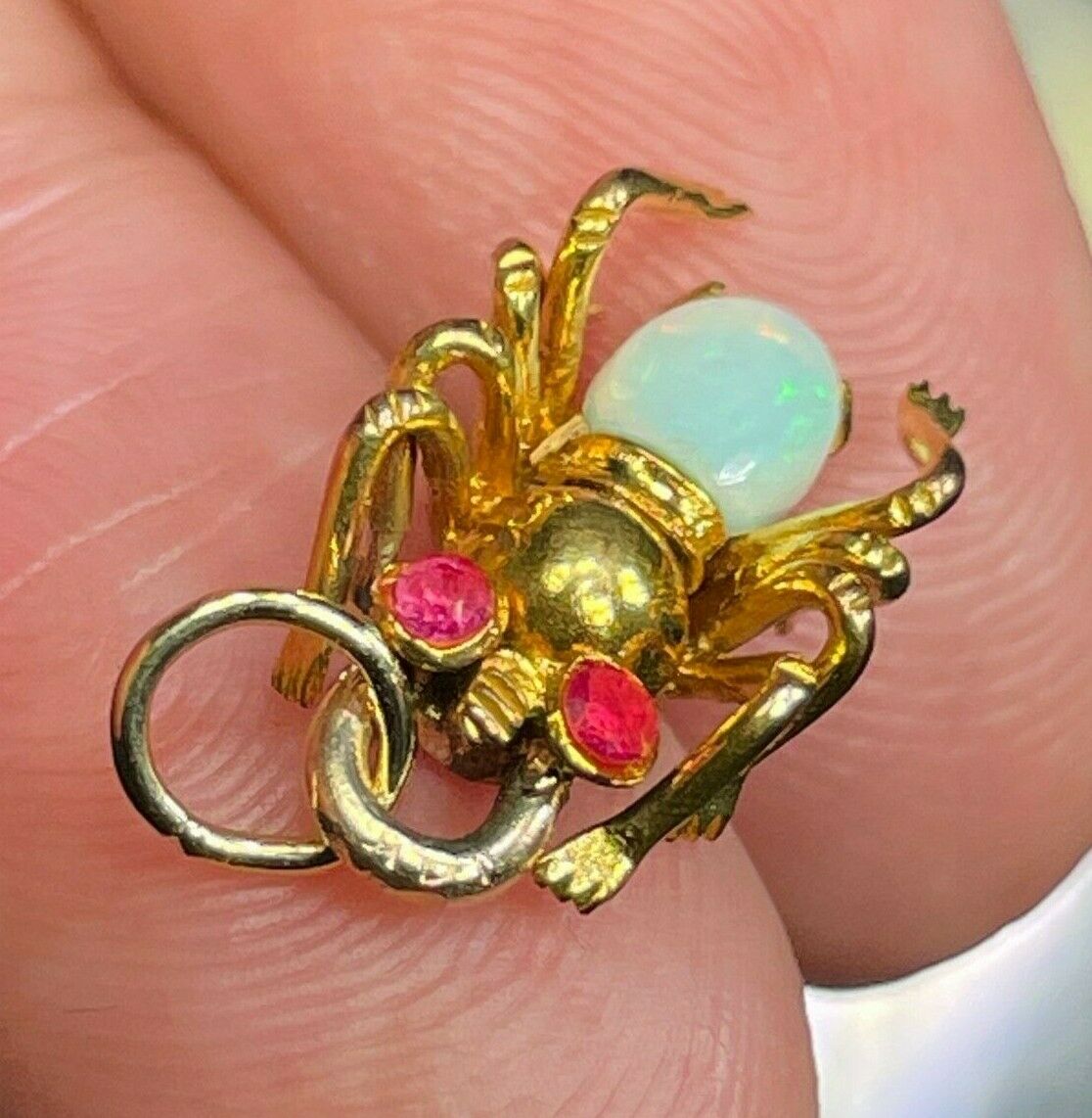 14k Yellow Gold Insect Bug Critter w Ruby & Pinfire Opal Pendant **TINY!* 21_117