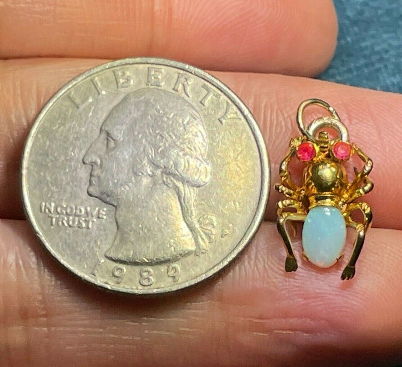 14k Yellow Gold Insect Bug Critter w Ruby & Pinfire Opal Pendant **TINY!* 21_117