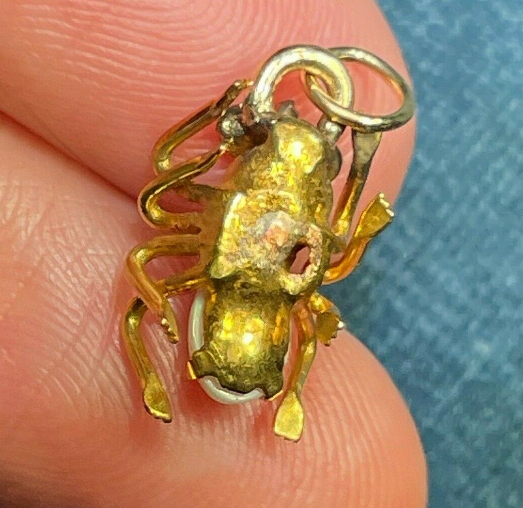 14k Yellow Gold Insect Bug Critter w Ruby & Pinfire Opal Pendant **TINY!* 21_117
