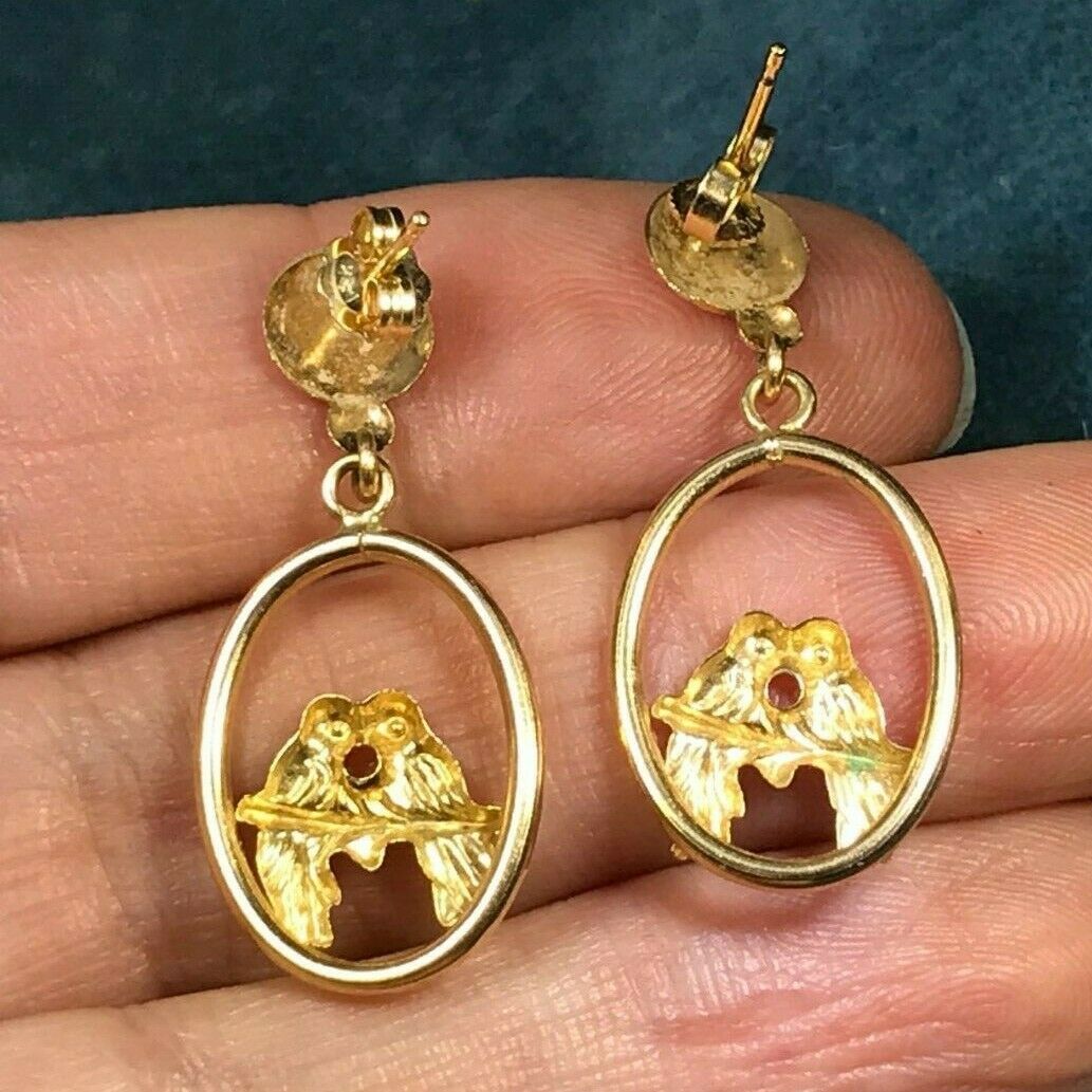 14k Yellow Gold LOVEBIRDS Dangly Earrings_B137_8_20