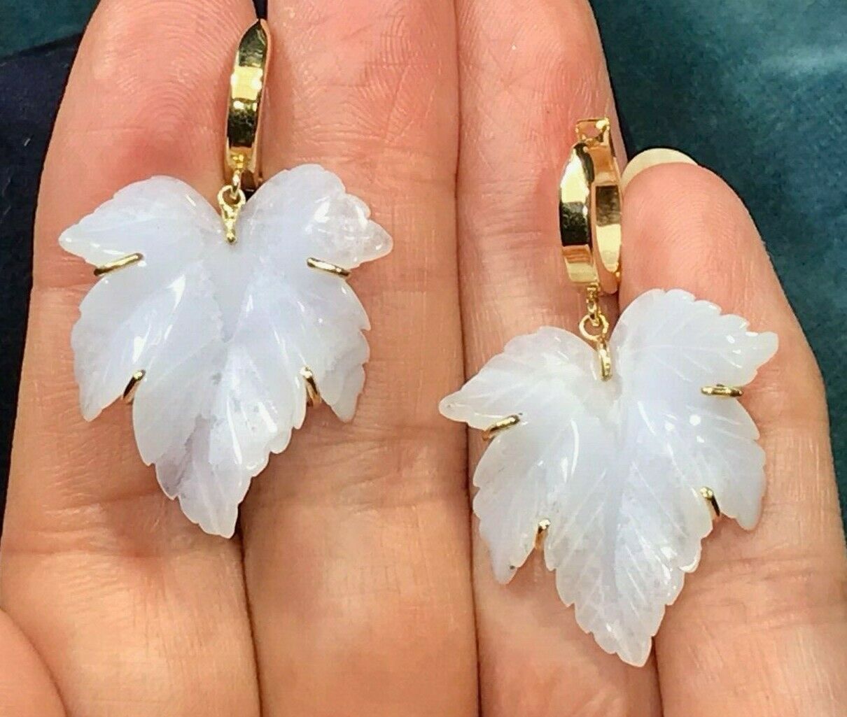 Jade leaf earrings top