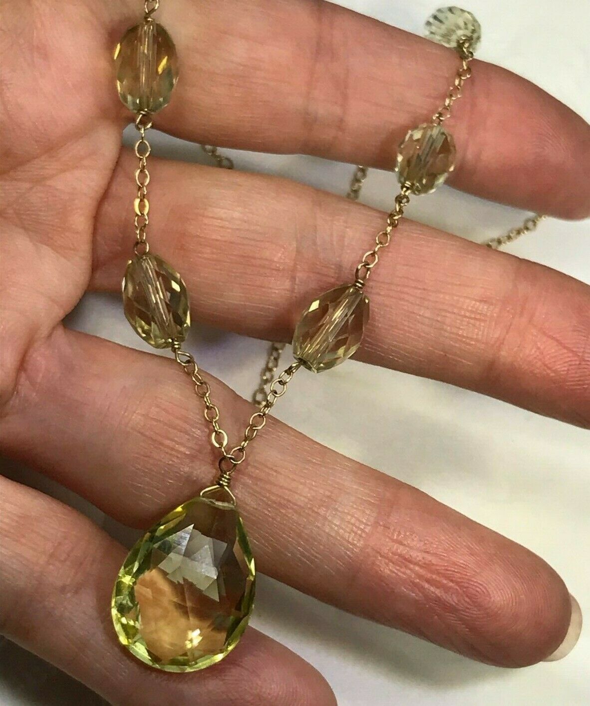 14k Yellow Gold Lemon Citrine Briolette By-the-Yard Necklace. 9g