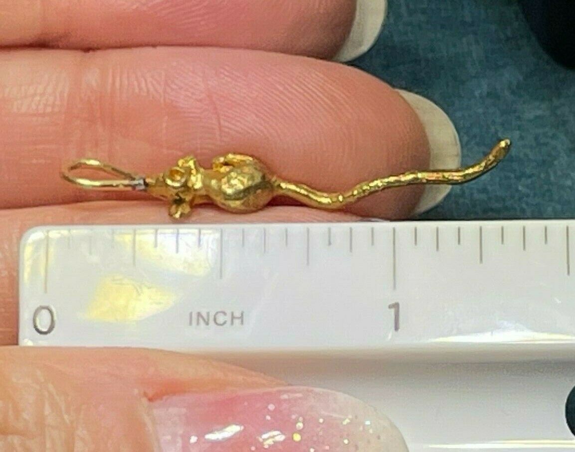 14k Yellow Gold Long Tail MOUSE Pendant. TINY!_b70_10_20