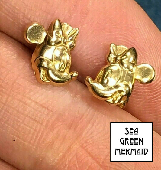 14k Yellow Gold MINNIE MOUSE Earrings. Tiny Studs! Safety Backs_b50_30