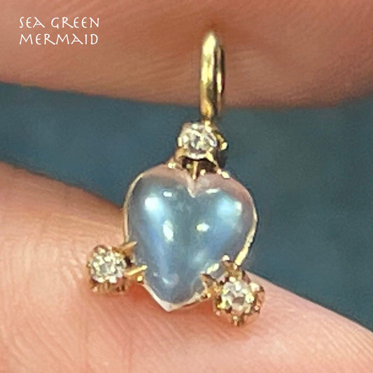 14k Yellow Gold Moonstone Heart w Diamond Pendant. TINY **Video**