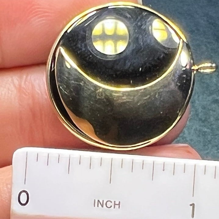 14k Yellow Gold Onyx Crescent Moon Circle Pendant. 1" R