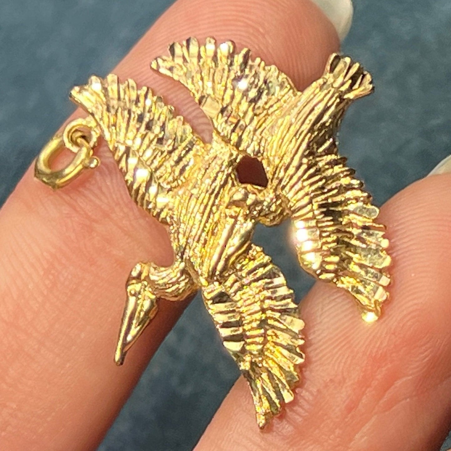 14k Yellow Gold Pair of Pelicans in Flight Pendant. Cooperation! 1.25"