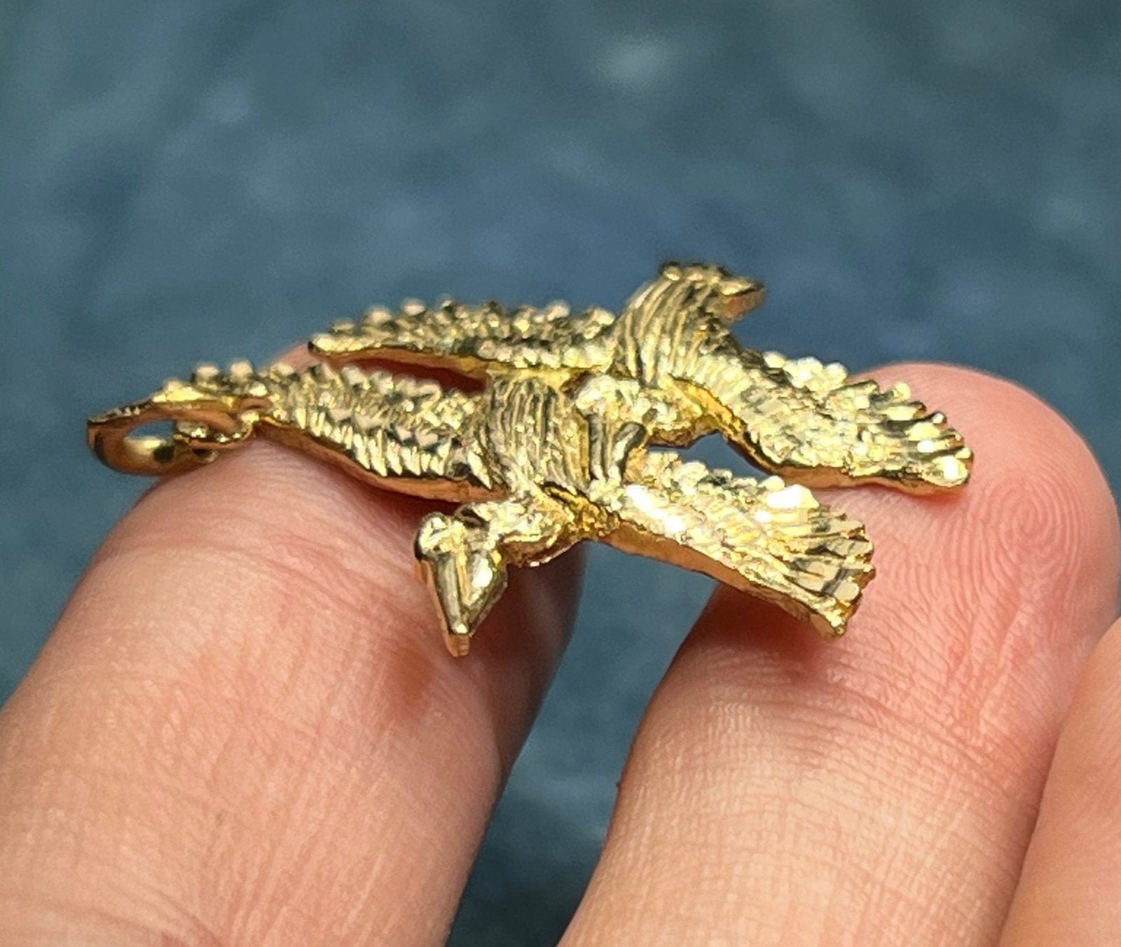 14k Yellow Gold Pair of Pelicans in Flight Pendant. Cooperation! 1.25"