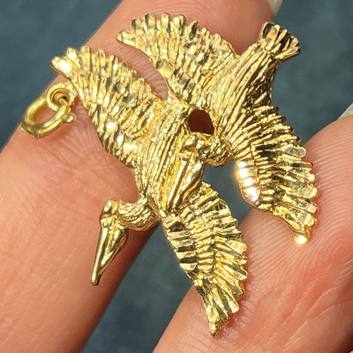 14k Yellow Gold Pair of Pelicans in Flight Pendant. Cooperation! 1.25"