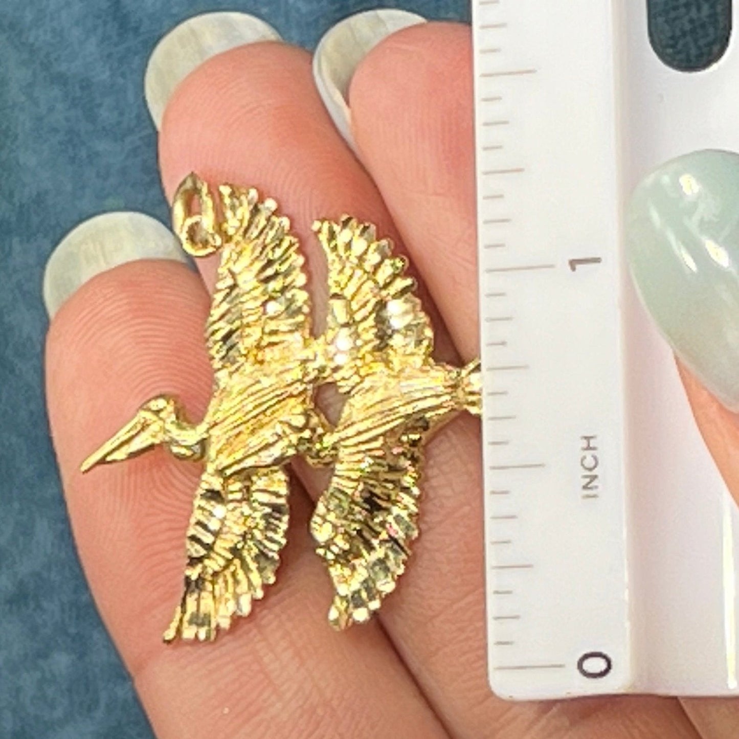 14k Yellow Gold Pair of Pelicans in Flight Pendant. Cooperation! 1.25"