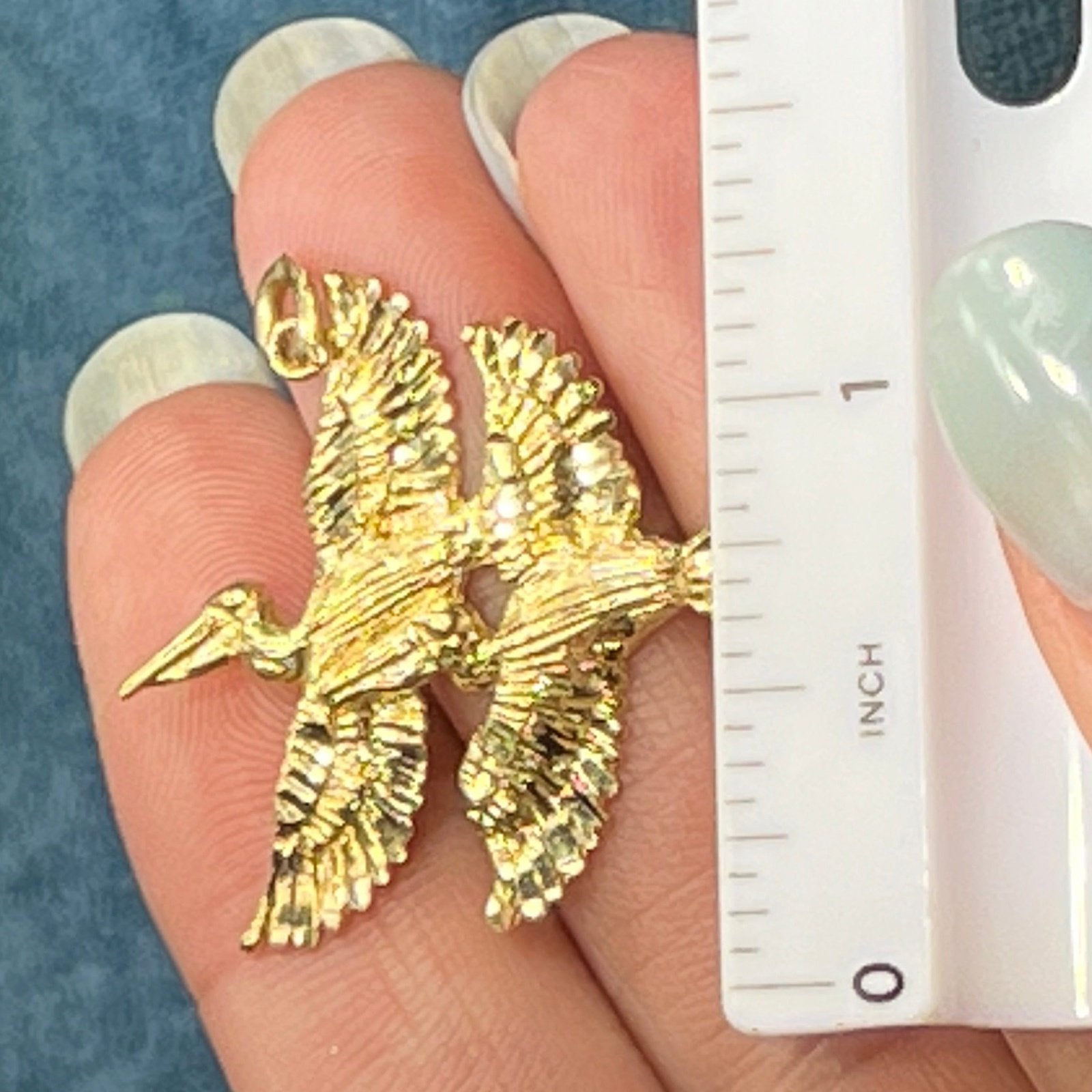 14k Yellow Gold Pair of Pelicans in Flight Pendant. Cooperation! 1.25"