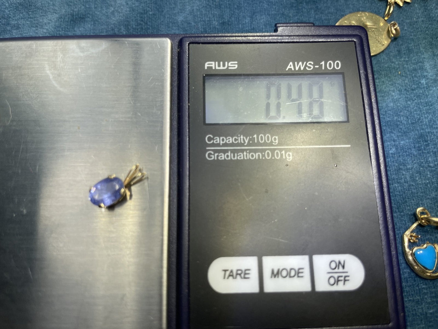 14k Yellow Gold Periwinkle Tanzanite Pendant. Small Oval
