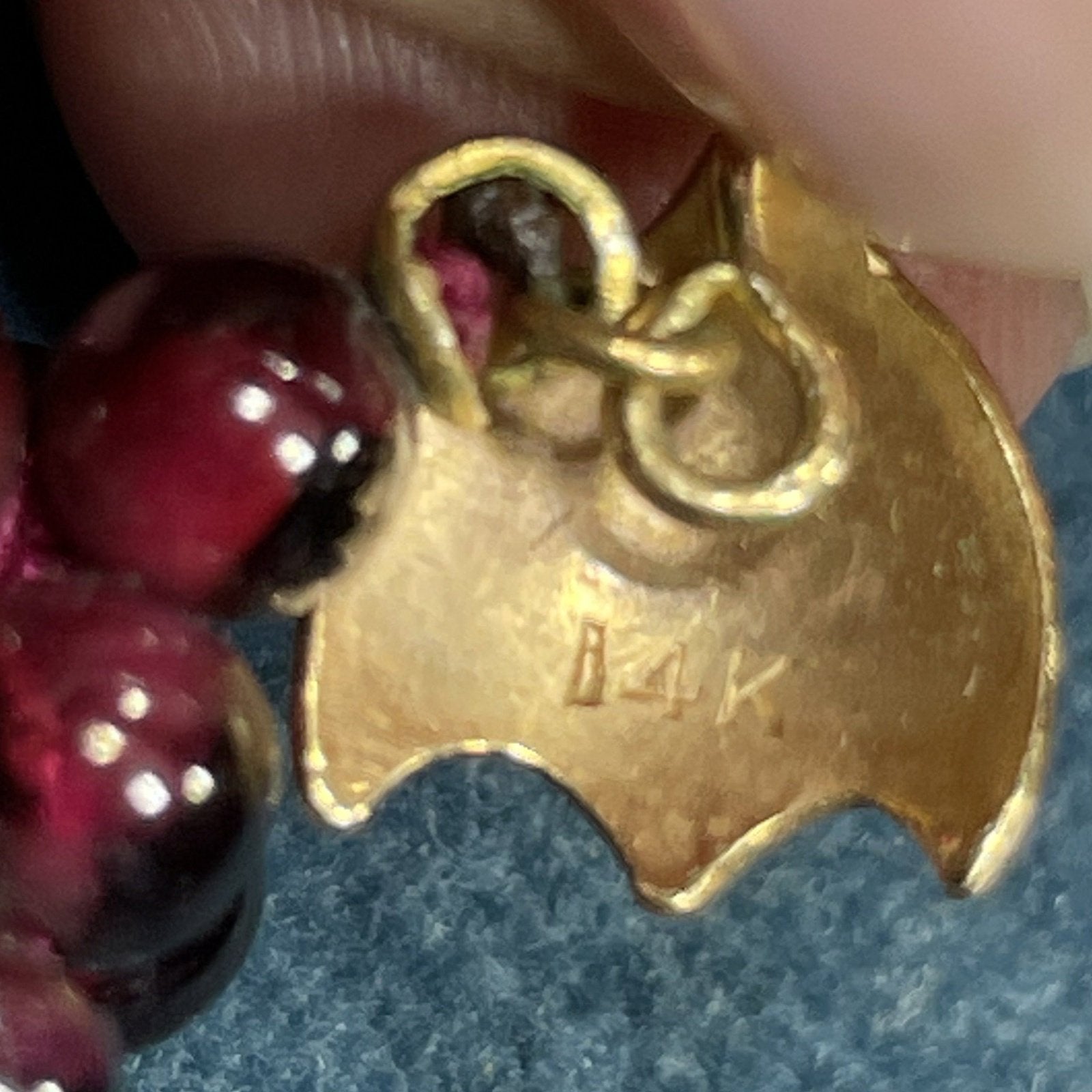 14k Yellow Gold Red Garnet "Bunch of Grapes" Dangle Earrings. 2"