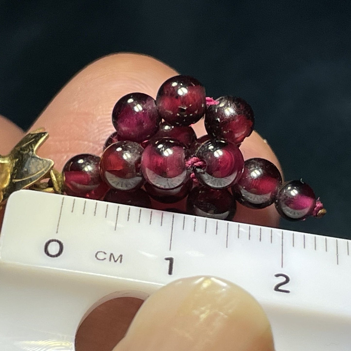 14k Yellow Gold Red Garnet "Bunch of Grapes" Dangle Earrings. 2"