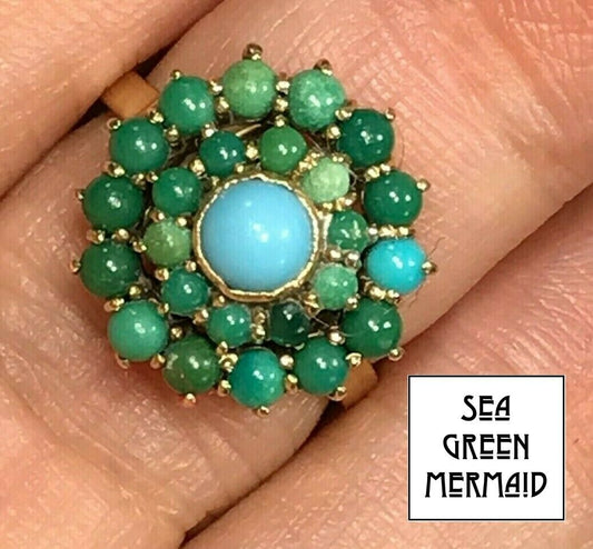 14k Yellow Gold Robins Egg Blue Turquoise Harem Ring_b90_10_20