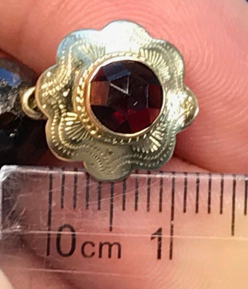 14k Yellow Gold Ruby Red Garnet Bracelet. Victorian Era. Heavy 26g-K5L9J