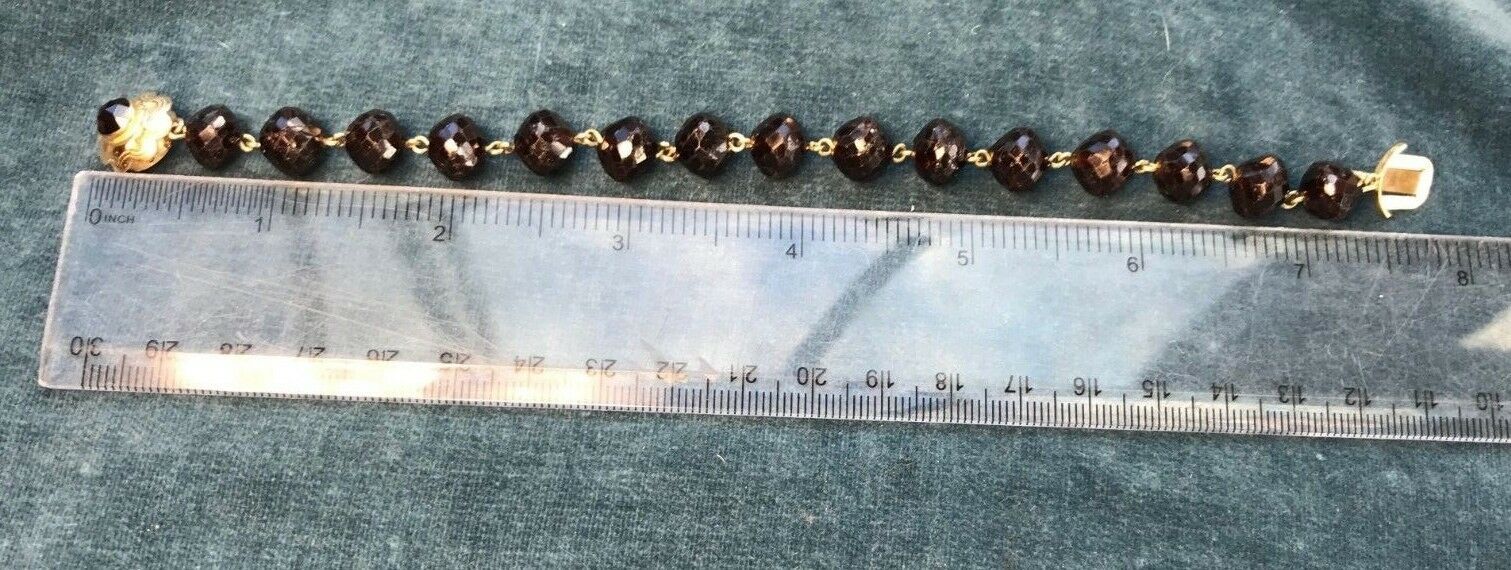 14k Yellow Gold Ruby Red Garnet Bracelet. Victorian Era. Heavy 26g-K5L9J