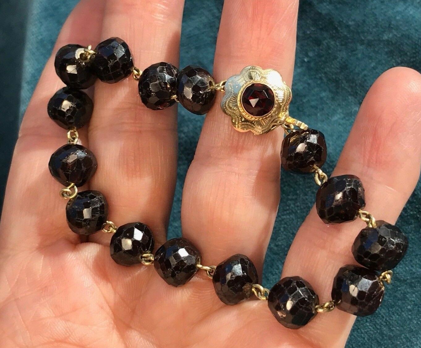 14k Yellow Gold Ruby Red Garnet Bracelet. Victorian Era. Heavy 26g-K5L9J