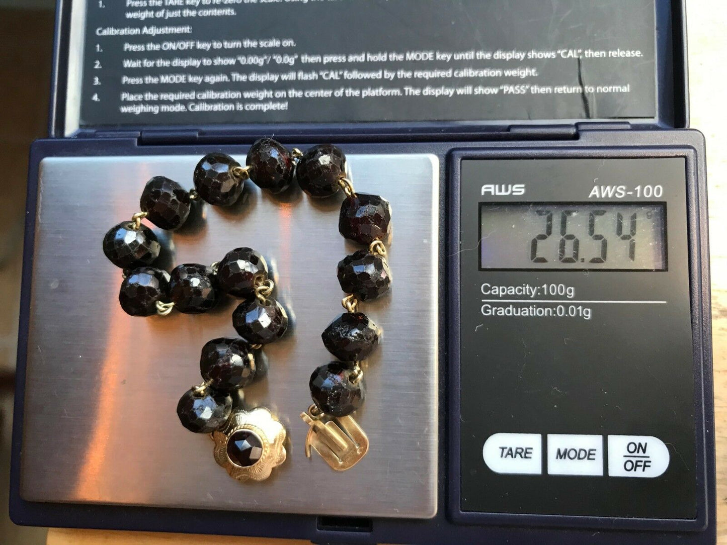 14k Yellow Gold Ruby Red Garnet Bracelet. Victorian Era. Heavy 26g-K5L9J
