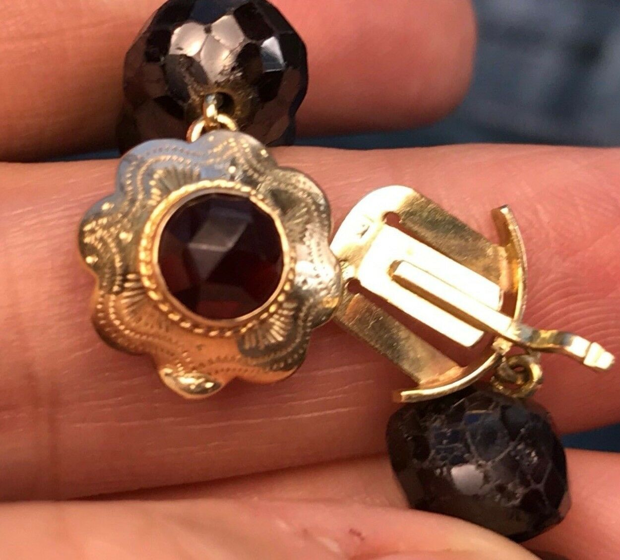 14k Yellow Gold Ruby Red Garnet Bracelet. Victorian Era. Heavy 26g-K5L9J
