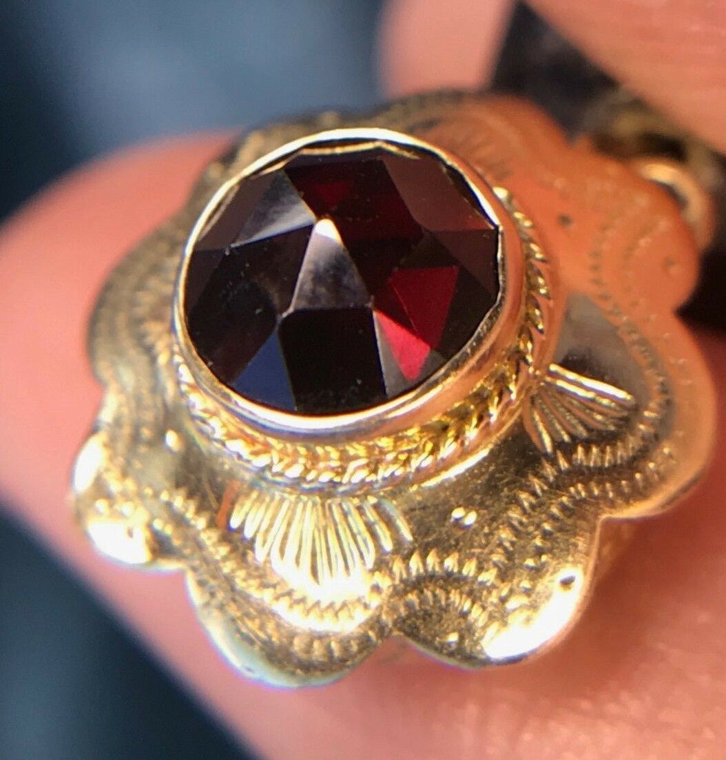 14k Yellow Gold Ruby Red Garnet Bracelet. Victorian Era. Heavy 26g-K5L9J