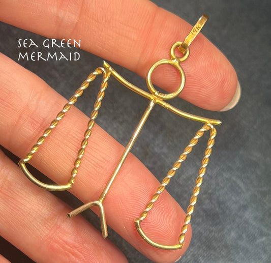 14k Yellow Gold Scales of Justice Pendant w Figure. 2"