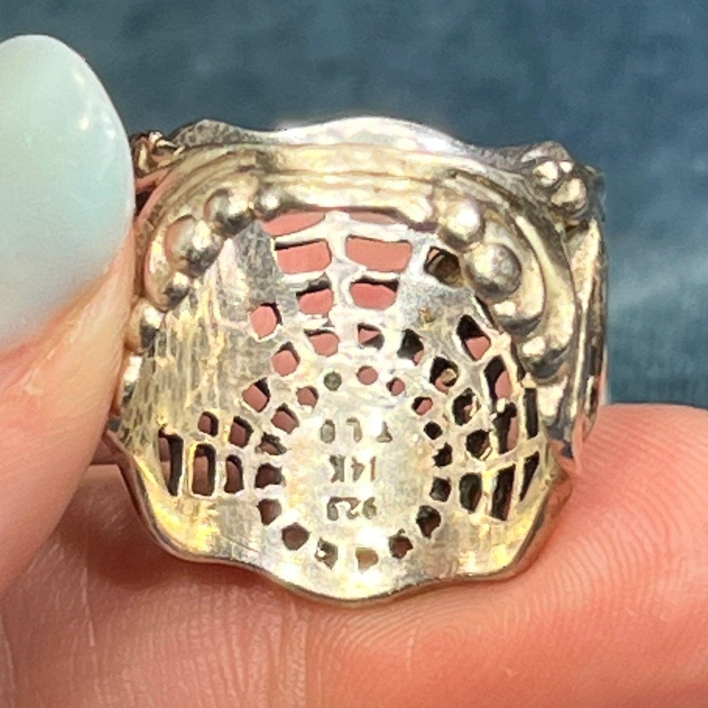 14k Yellow Gold + Silver Spiderweb Ring. 1" Wide & 7g