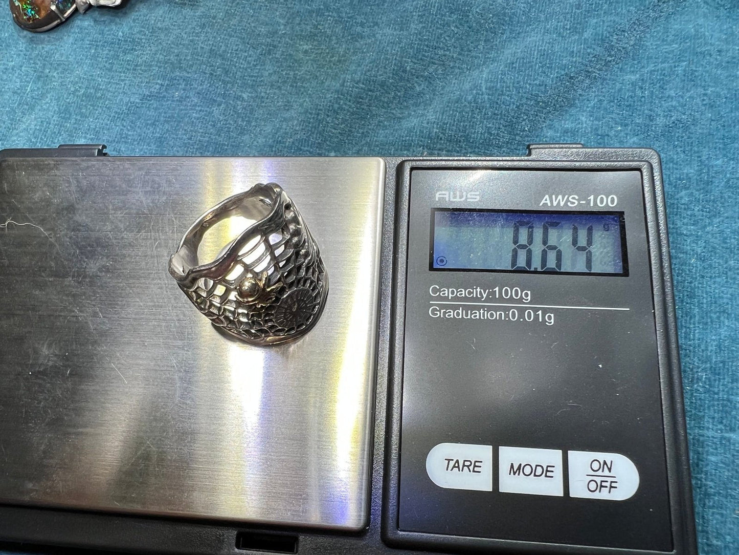 14k Yellow Gold + Silver Spiderweb Ring. 1" Wide & 7g