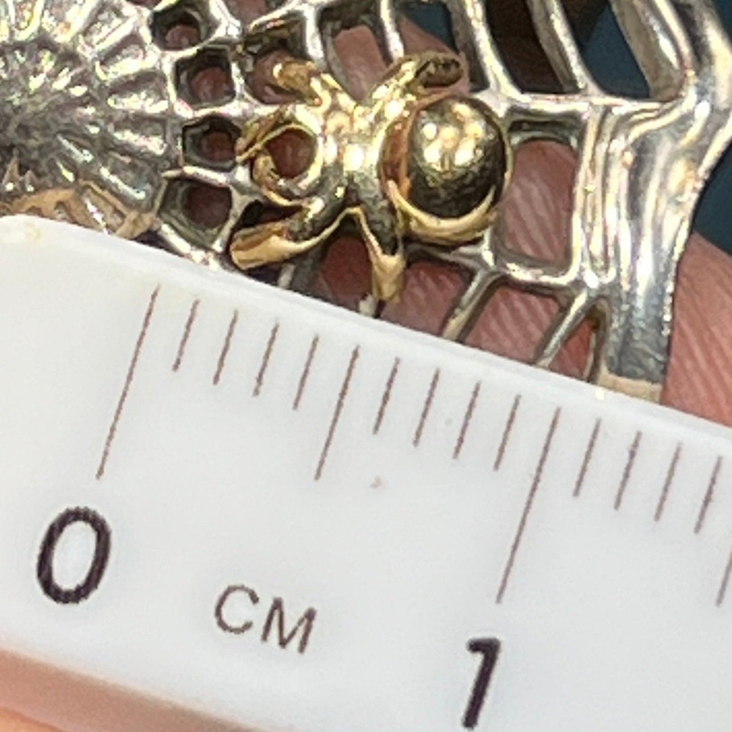 14k Yellow Gold + Silver Spiderweb Ring. 1" Wide & 7g