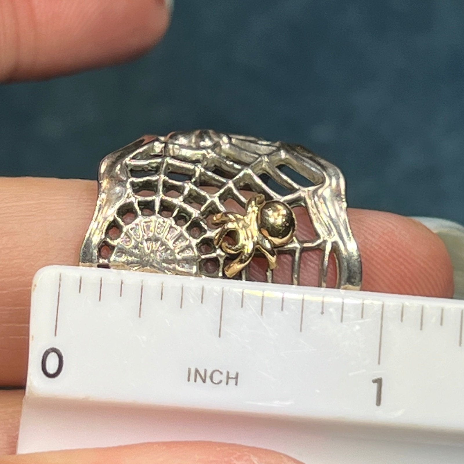 14k Yellow Gold + Silver Spiderweb Ring. 1" Wide & 7g