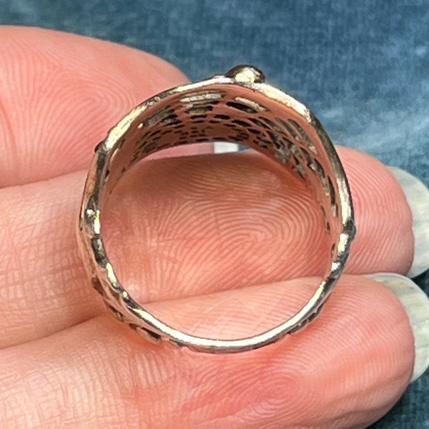 14k Yellow Gold + Silver Spiderweb Ring. 1" Wide & 7g
