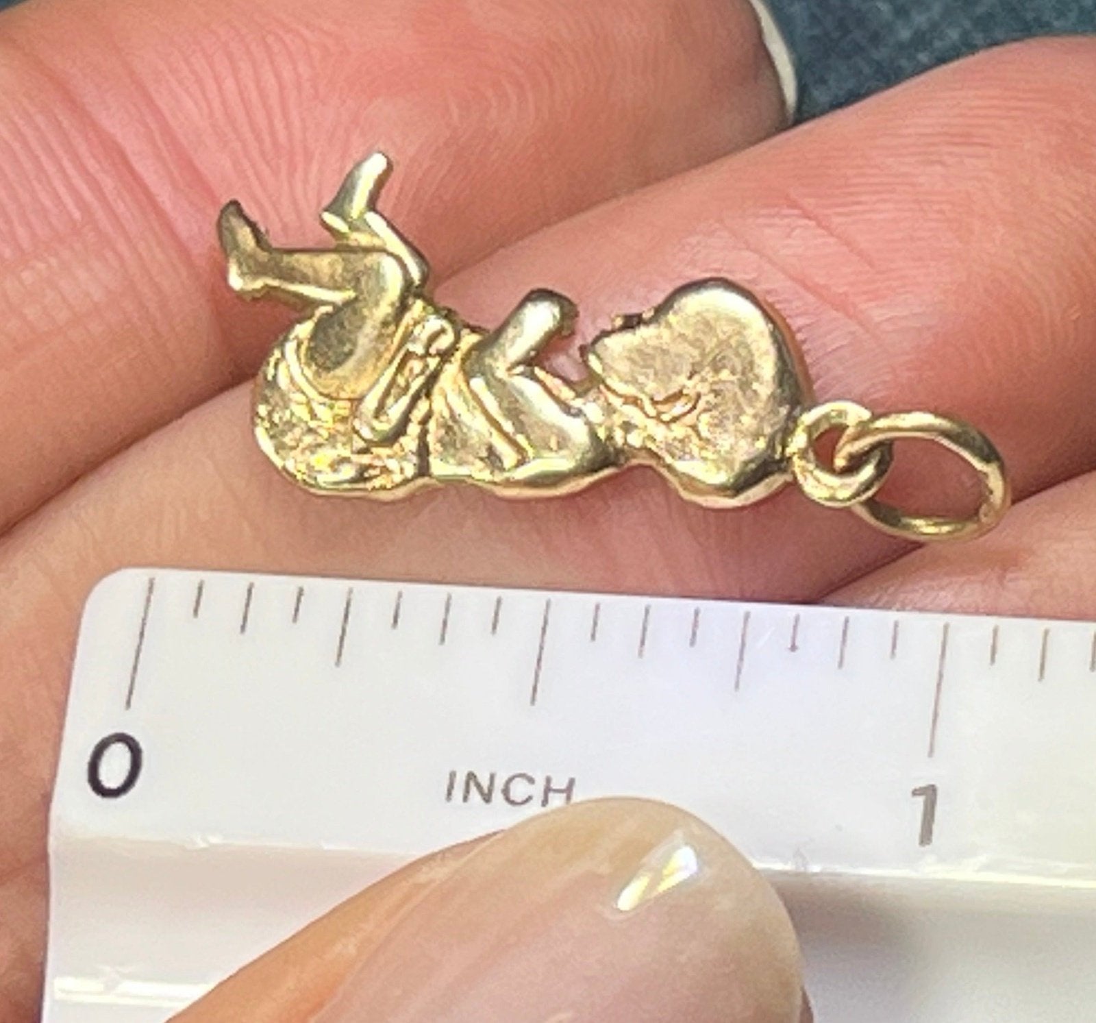 14k Yellow Gold Sleeping Baby Infant Pendant. 1"