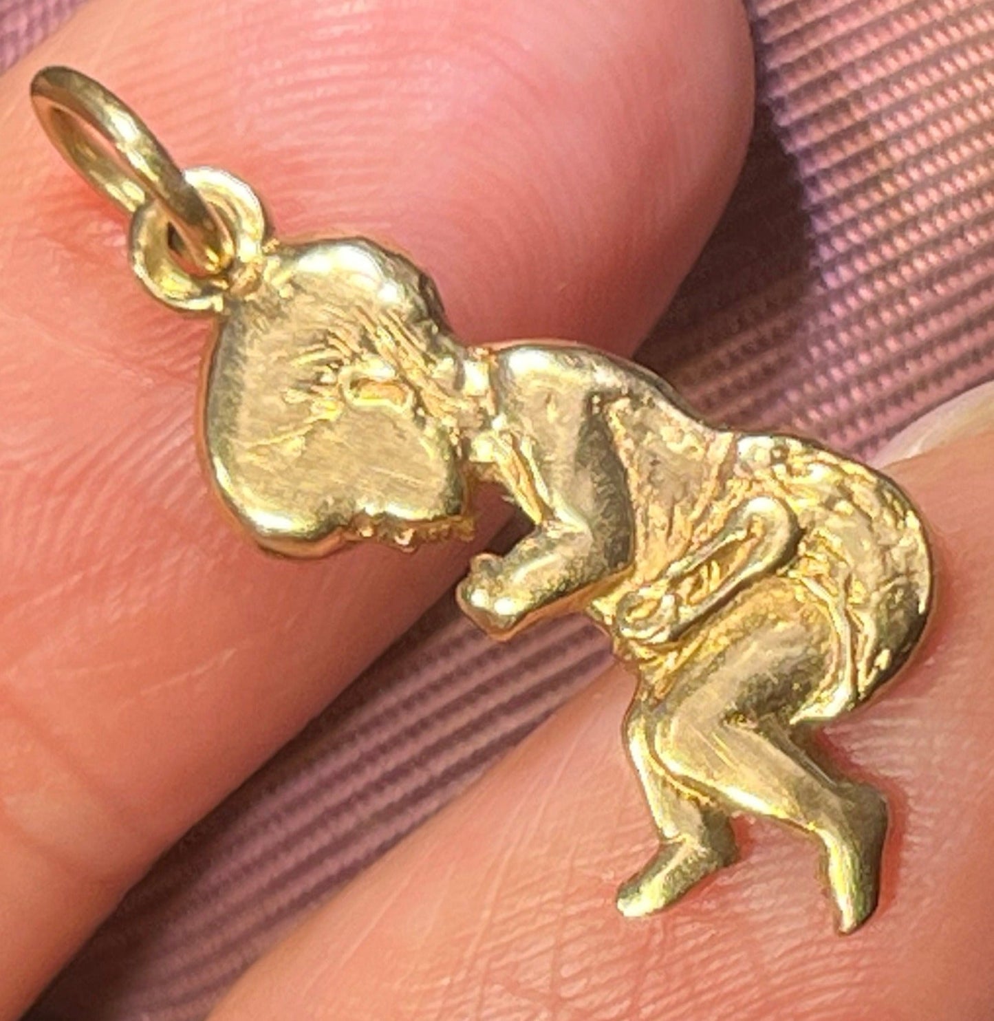 14k Yellow Gold Sleeping Baby Infant Pendant. 1"