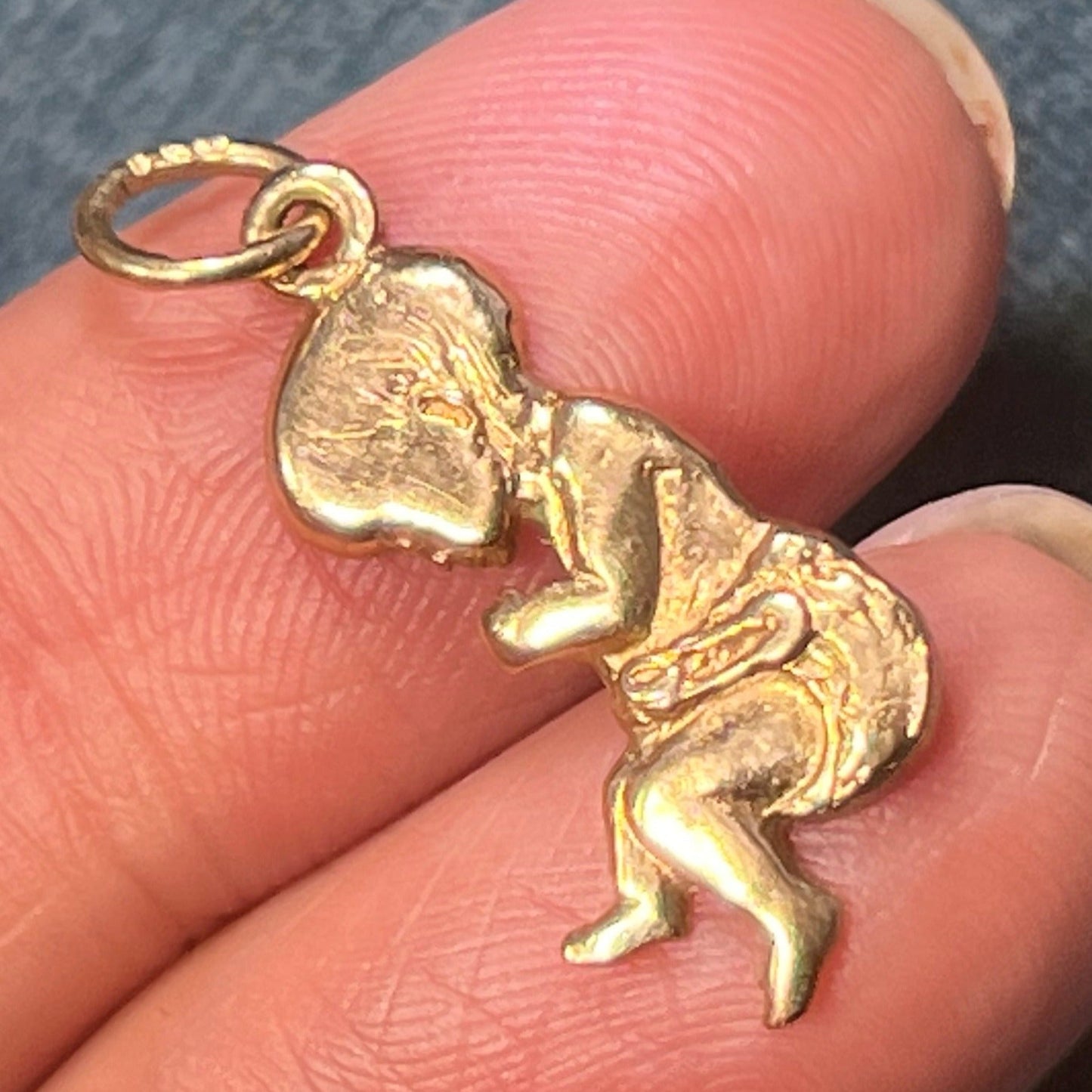14k Yellow Gold Sleeping Baby Infant Pendant. 1"