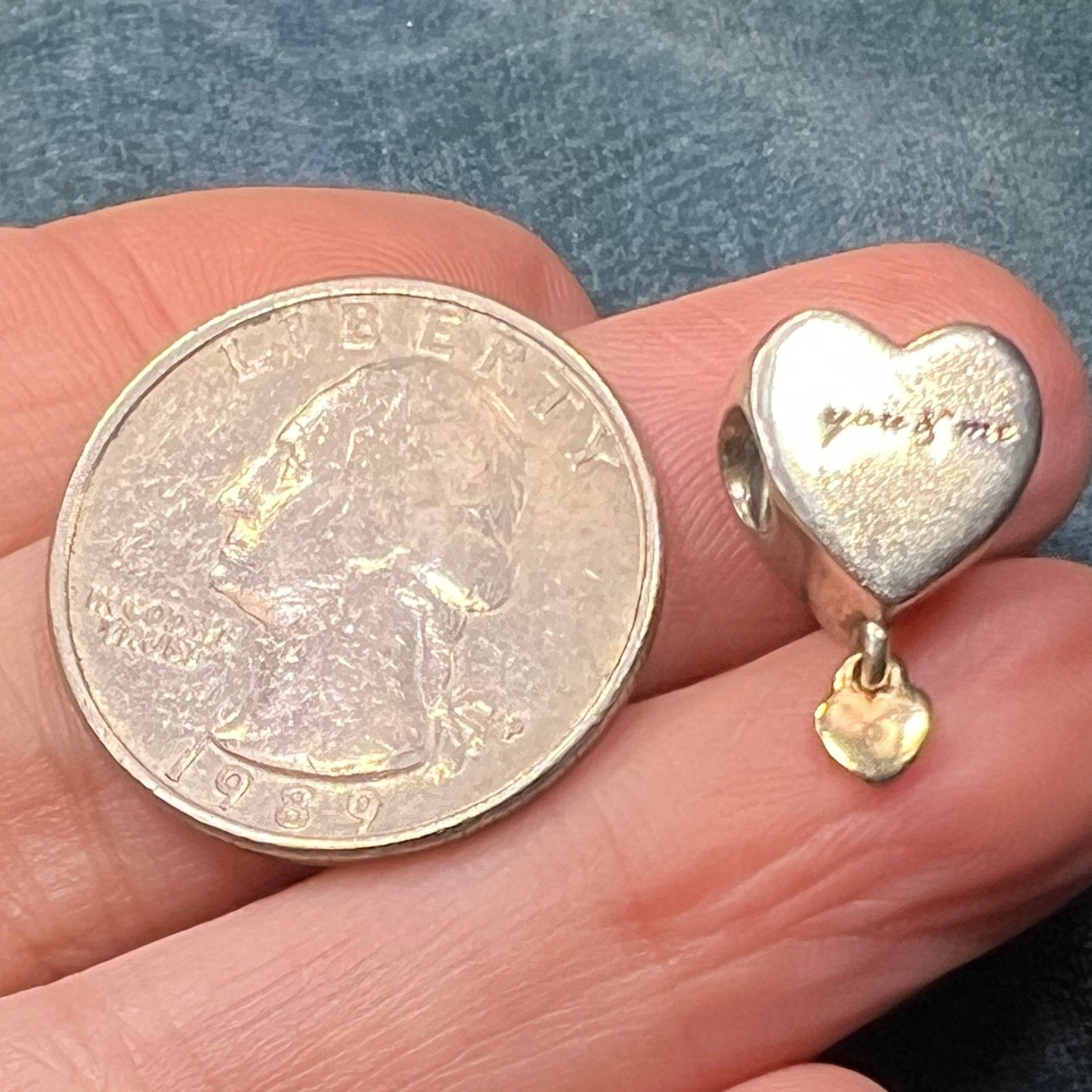 14k Yellow Gold + Sterling 2 Hearts Pendant. "you + me"