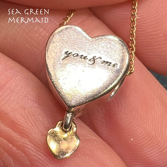 14k Yellow Gold + Sterling 2 Hearts Pendant. "you + me"