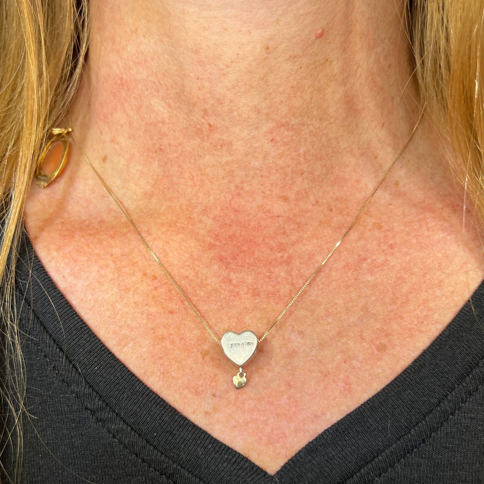 14k Yellow Gold + Sterling 2 Hearts Pendant. "you + me"