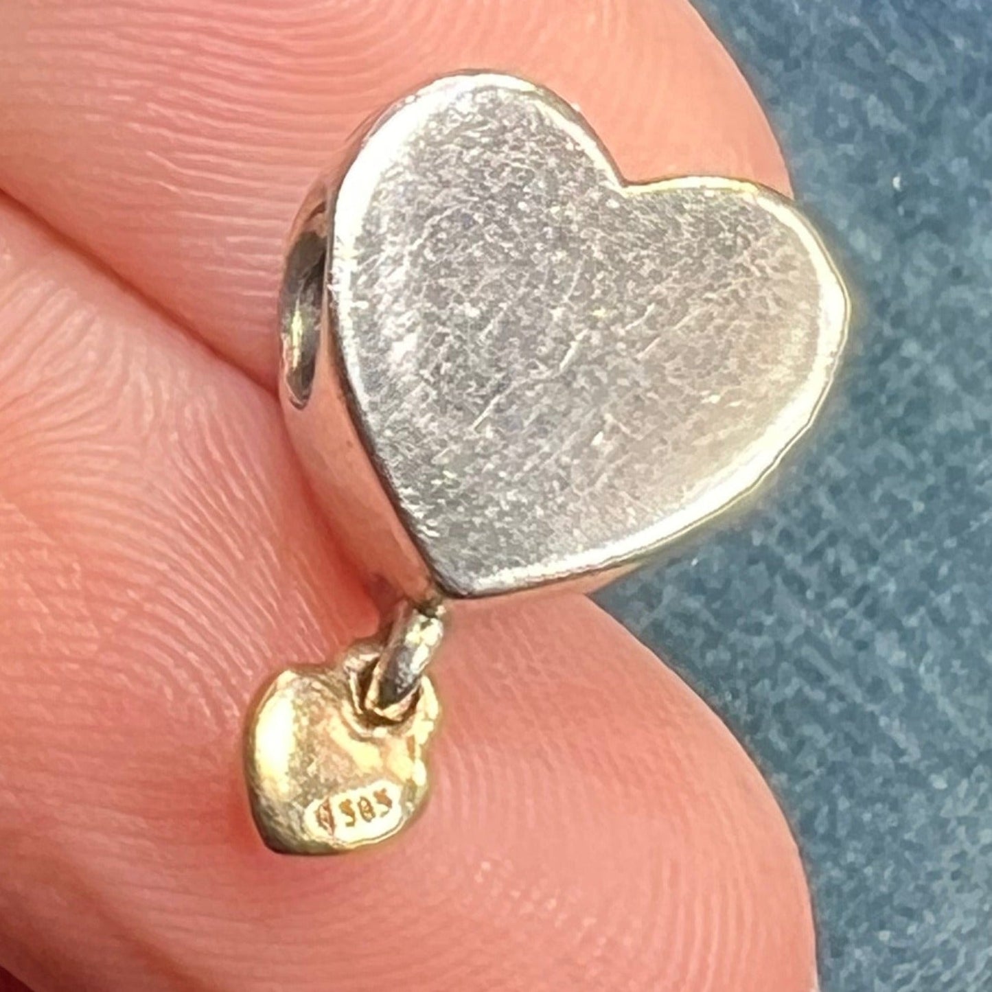 14k Yellow Gold + Sterling 2 Hearts Pendant. "you + me"