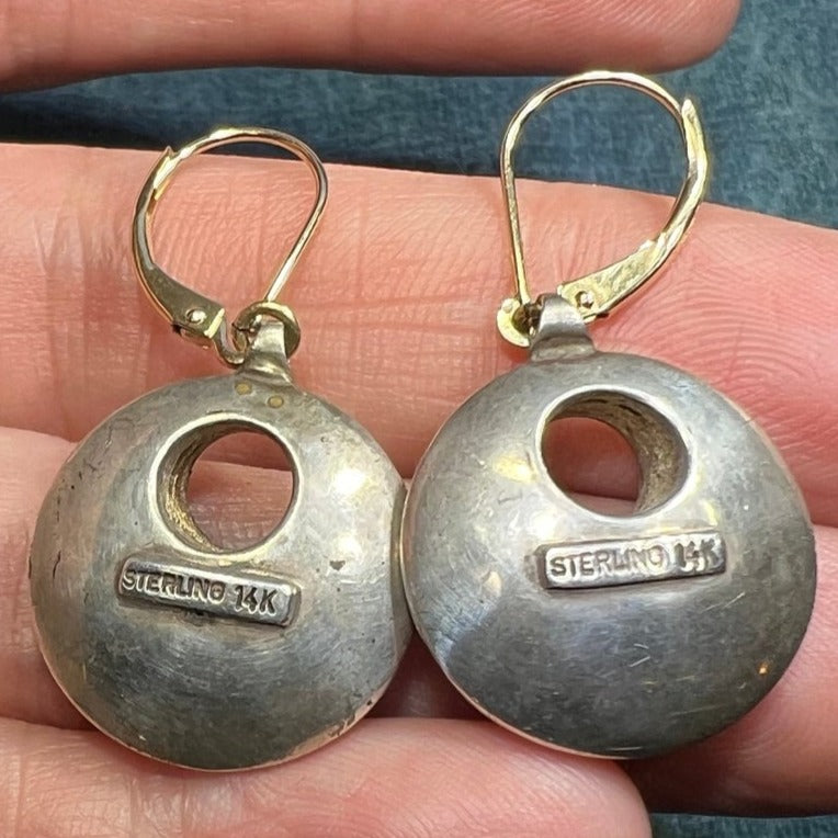 14k Yellow Gold Sterling Gypsy Circle Earrings w 14k Heart Leverbacks