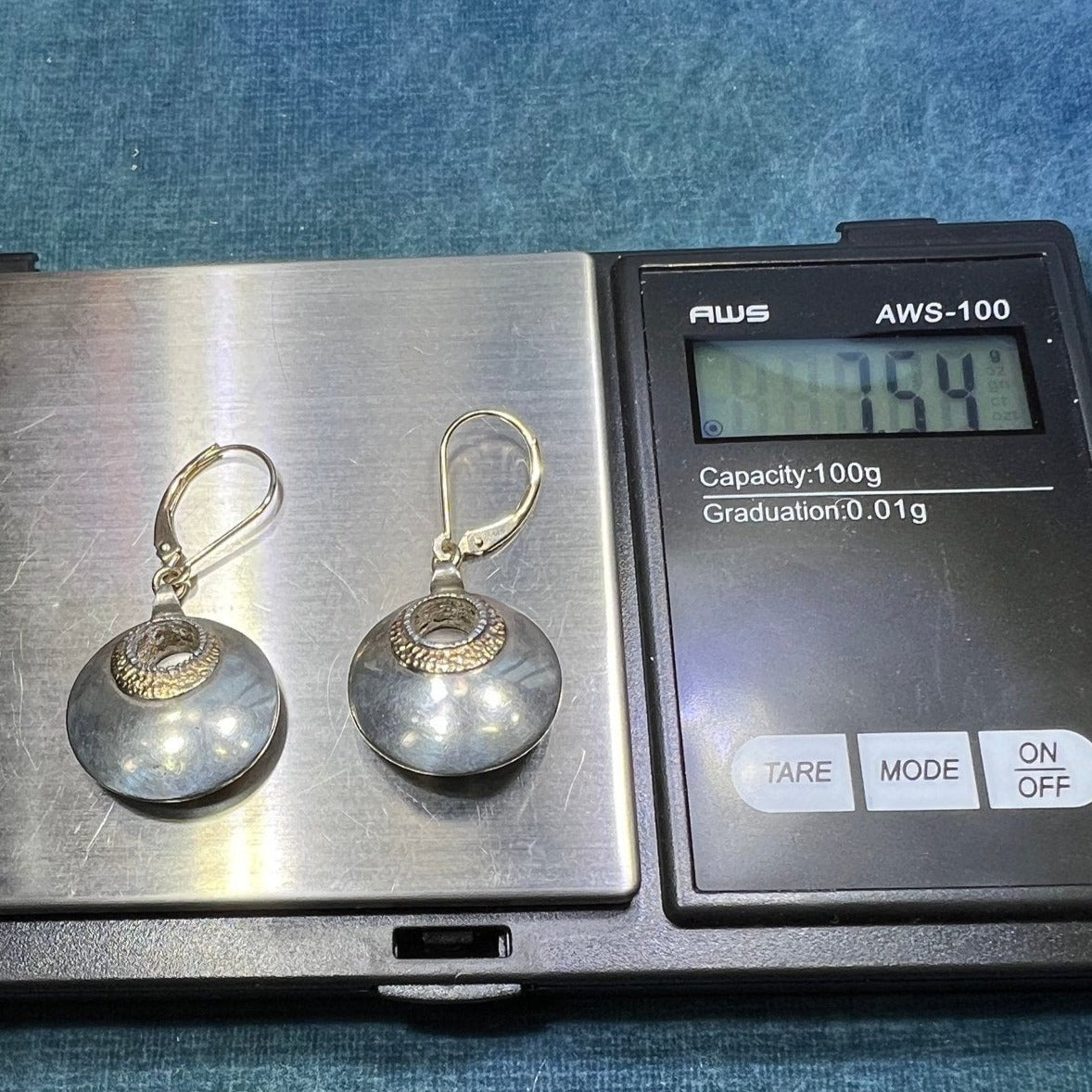 14k Yellow Gold Sterling Gypsy Circle Earrings w 14k Heart Leverbacks