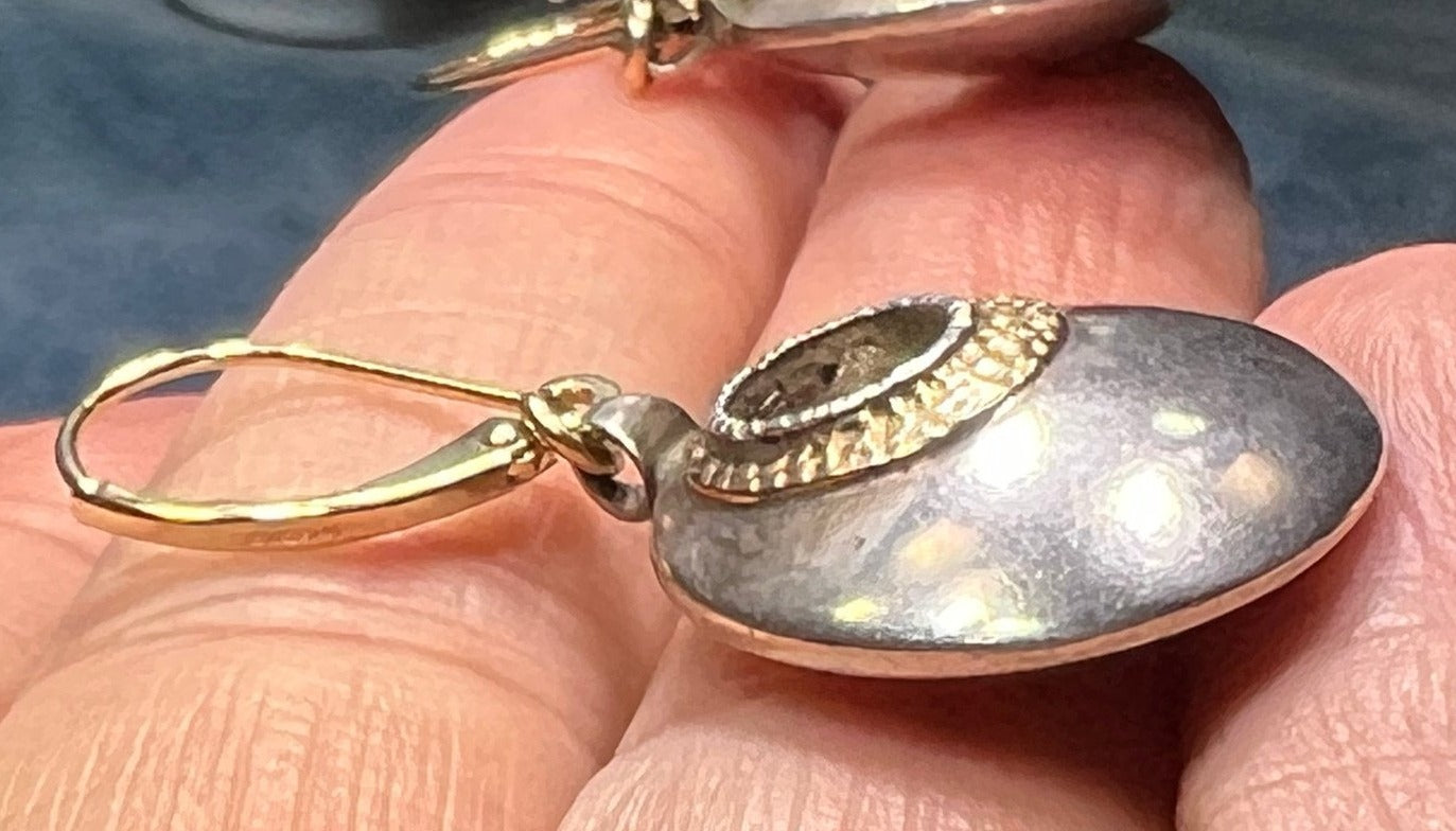 14k Yellow Gold Sterling Gypsy Circle Earrings w 14k Heart Leverbacks