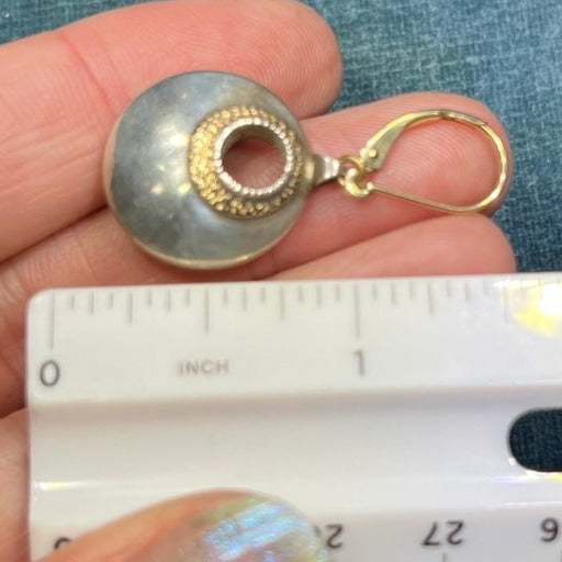 14k Yellow Gold Sterling Gypsy Circle Earrings w 14k Heart Leverbacks