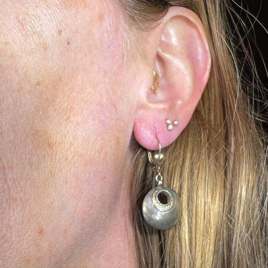 14k Yellow Gold Sterling Gypsy Circle Earrings w 14k Heart Leverbacks