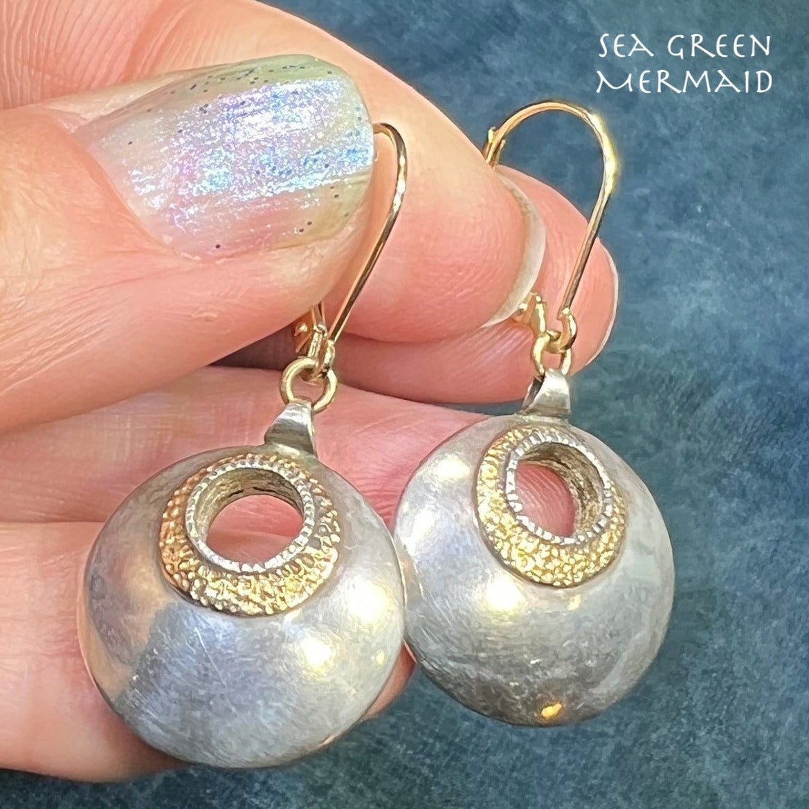 14k Yellow Gold Sterling Gypsy Circle Earrings w 14k Leverbacks